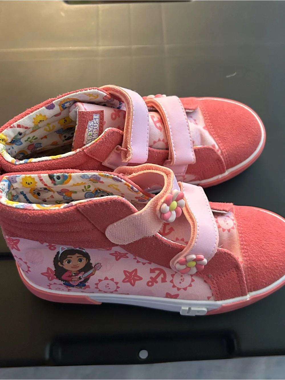 Kids Pink Character High-Top Sneakers with Flower Velcro Straps